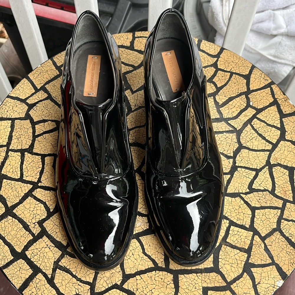 Reed Krakoff women’s Black Patent Leather Slip Ankle Boots
